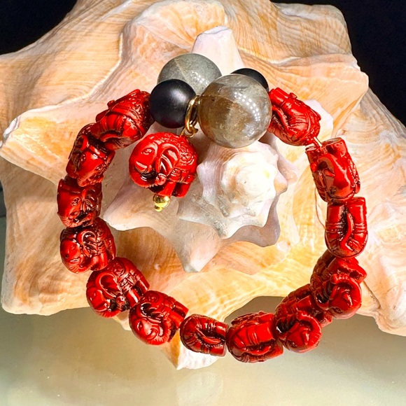 LABRADORITE + CINNABAR NATURAL CUFF BRACELET size 7” - Picture 1 of 13